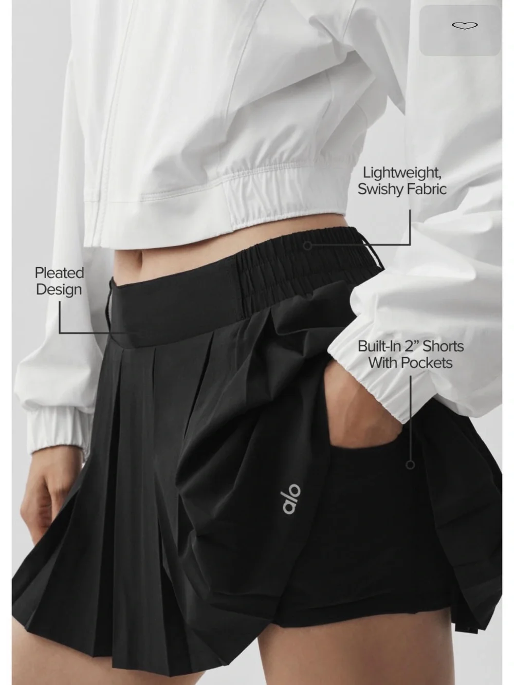 ALO Yoga Black Pleated Mini Skirt